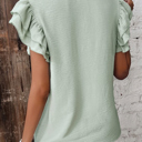 XL Mint Ruffled Short Sleeve Casual Blouse